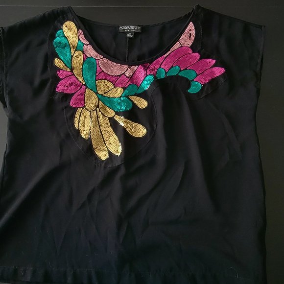 Forever 21 Black with sequin blouse - Picture 1 of 3